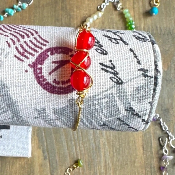 Untreated ruby adjustable rope gold chain bracelet/July birthstone/devotion - Picture 2 of 9